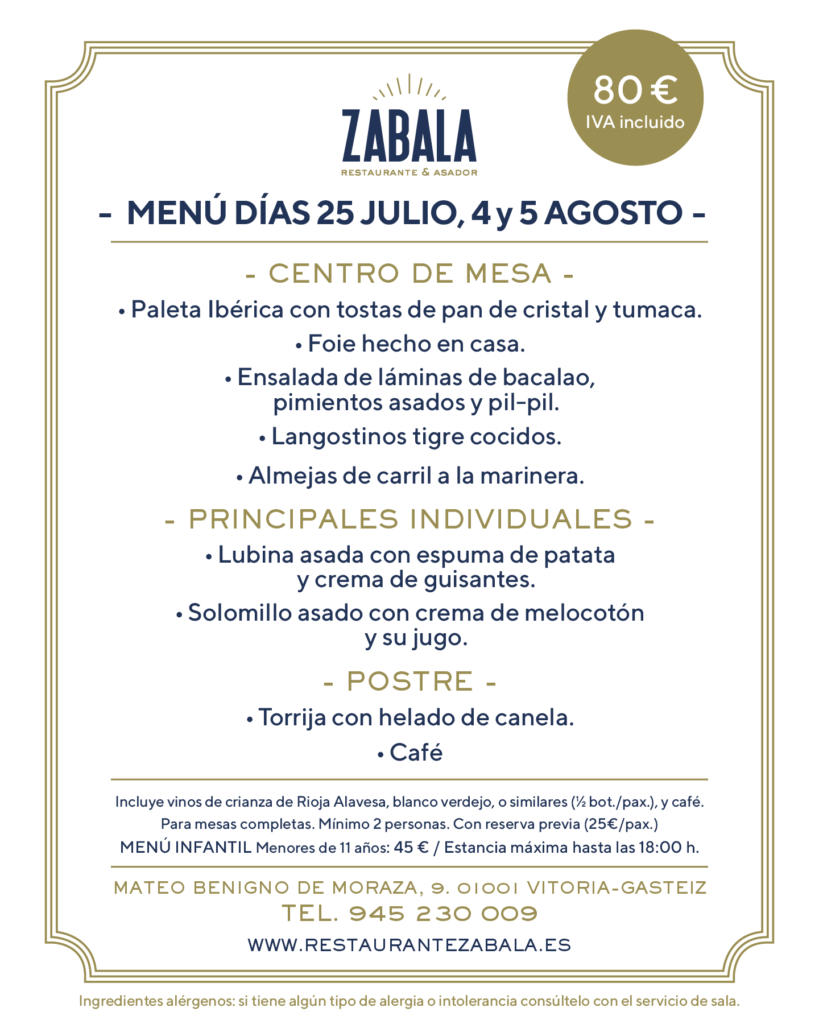 Restaurante Zabala - Menú Fiestas Vitoria-Gasteiz 2026